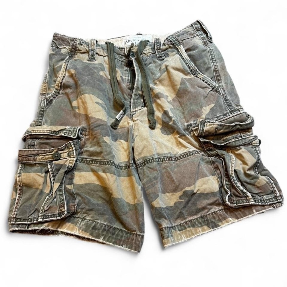 Abercrombie & Fitch Cargo Shorts Green Camo Sz 34 Drawstring G2 Paratrooper Y2K